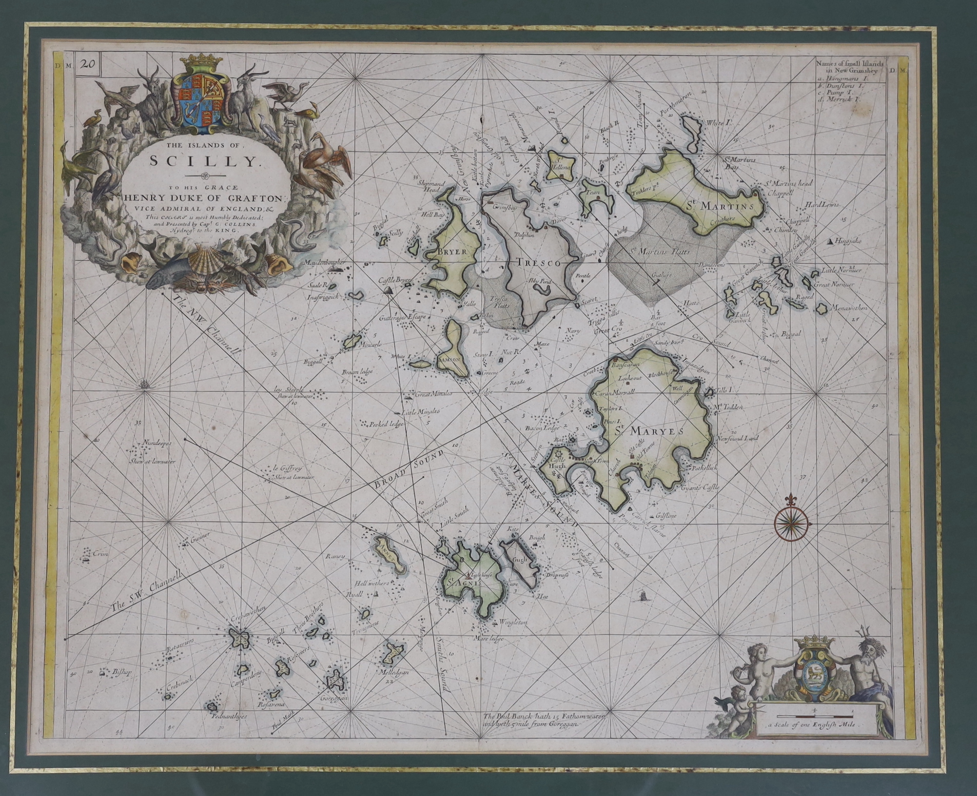 Captain Greenville Collins, coloured engraving, Map of the Islands of Scilly, c.1700, 46 x 57cm